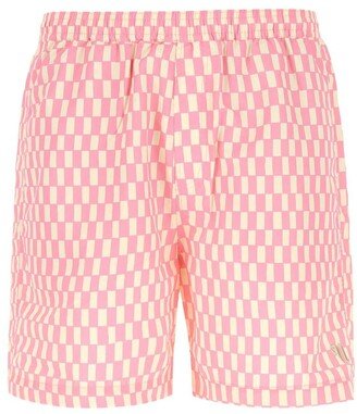 Logo Embroidered Checked Swim Shorts