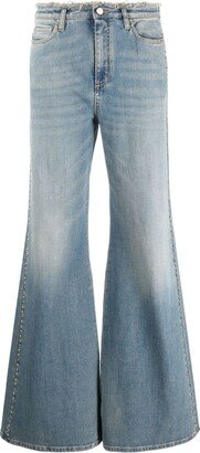 Stud-Embellished Frayed Bootcut Jeans