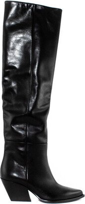 Black Leather Knee Boots-AA