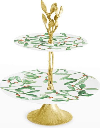 Holiday Mistletoe 2-Tier Porcelain Stand