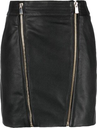 Zip-Up Leather Miniskirt