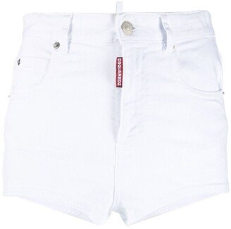 Honey logo-patch denim mini shorts