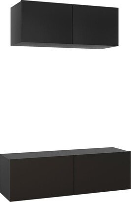 2 Piece TV Stand Set Black Engineered Wood - 39.4 x 12 x 12