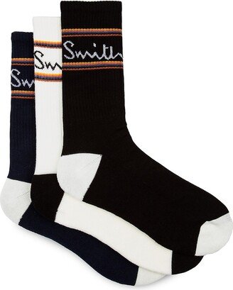 3-Pair Cotton-Blend Logo Socks