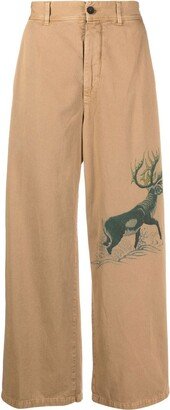 Deer-Print Wide-Leg Trousers