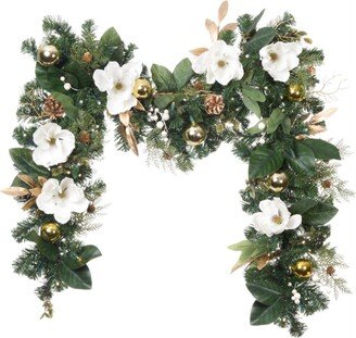 Company 9' Artificial Christmas Garland with Lights, White Gold-Tone Magnolia