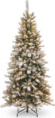 National Tree Company National Tree 7.5' Snowy Mountain Pine Slim Hinged Tree with 500 Clear Lights