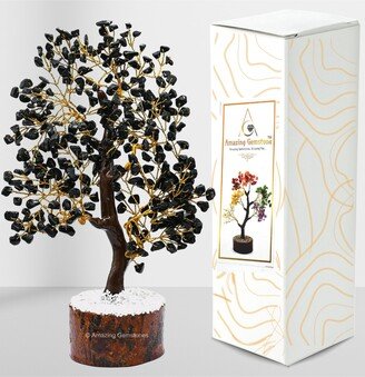 Black Tourmaline Crystal Bonsai Tree Of Life, Natural Handmade Healing Gemstone Money For Home Office Decor | Premium Gift Box