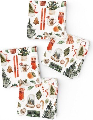 Watercolor Holiday Cocktail Napkins | Set Of 4 - Cozy Christmas By Hipkiddesigns Winter Presents Baking Cloth Spoonflower