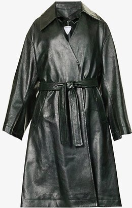 Womens Forest Kimono Belted Leather Coat
