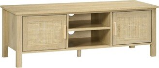 HOMCOM Boho TV Stand for 60 Inch Television, Entertainment Center with Rattan Door, Adjustable Shelf and Storage Cabinets, TV Console Cabinet, Natural