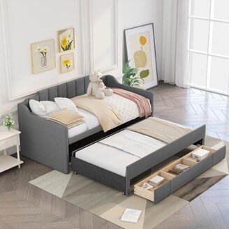 TOSWIN Modern Twin Size Upholstered Daybed with Trundle & Drawers