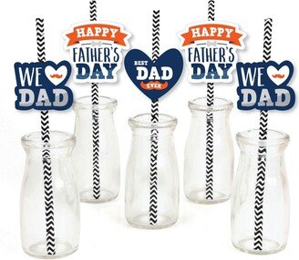 Big Dot Of Happiness Happy Father's Day - Paper Straw Decor - Striped Decor Straws - 24 Ct