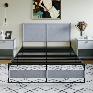 EPOWP Queen Metal Bed Frame with Headboard and Storage, 14 Inch Platform Bed Frame No Box Spring Needed, Easy Assembly