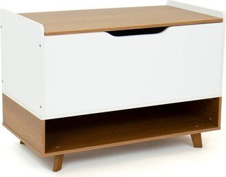 Morgan Mid-Century Kids' Toy Chest with Soft Close Lid and Storage Shelf Wood/White