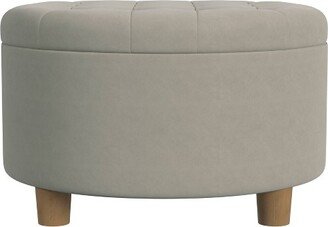 Tufted Round Storage Ottoman Fawn Velvet