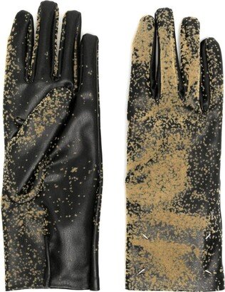 Sandstorm paint-splatter faux-leather gloves