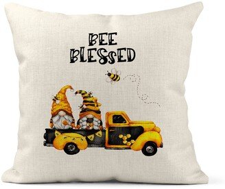 Christian Pillow, Bee Blessed Pillow Cover With Cute Gnome, Gnome On Vintage Truck Gift For Her, Lover Gift, Honey X-Sum010