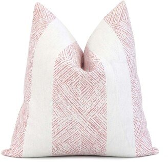 Thibaut Hand Block Print Blush Throw Pillow Accent Cover For Living Room Decor, Light Pink & White Diamond Pattern Stripe, Clipperton