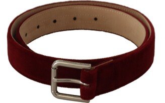 Red Velvet Silver Logo Engraved Metal Buckle Women's Belt