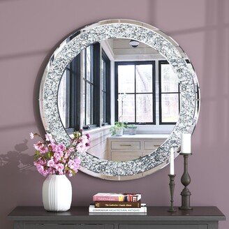 SHYFOY Sparkly Crystal Wall Mirror Round Silver Accent Mirror Decor