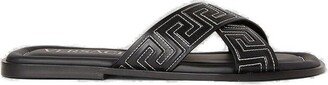 Greca Pattern Slip-On Sandals