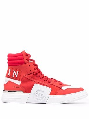 Colour-Block High-Top Leather Sneakers