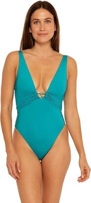 Monaco Chain Plunge High Leg Maillot (Ceramic) Women's Swimsuits One Piece