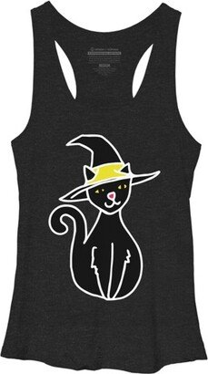 Design by Humans Women' Deign By Human Halloween Witchy Cat By BubbSnugg Racerback Tank Top - Black Heather - X Small