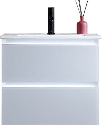 LED Lighted Bathroom Vanity with Ceramic Sink and Comfortable Dimmed Bathroom Vanity Light