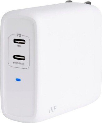 Monoprice USB-C Charger, 68W 2-port PD GaN Technology Wall Charger White, for MacBook Pro/Air, iPad Pro, iPhone 12/11/Pro/Max/XR/XS/X, Pixel, Galaxy