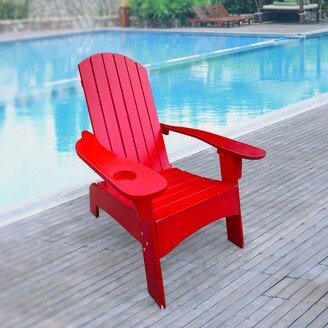 EDWINRAY Outdoor or Indoor Wood Adirondack Chair with An Hole to Hold Umbrella on The Arm, Wide Seat and Armrest, for Patio, Porch, Deck