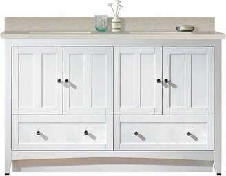 59-in. W Floor Mount White Vanity Set For 3H8-in. Drilling Beige Top Biscuit UM Sink