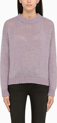 Mauve openwork crew-neck jumper