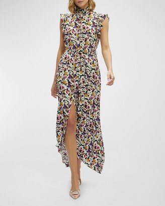 Sadie Sleeveless Floral-Print Ruffle Midi Dress