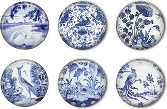 Delft Blue Bird Scenes Round Refrigerator Magnet Set