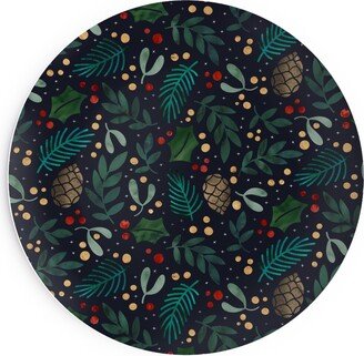 Salad Plates: Christmas Florals - Dark Green Salad Plate, Green