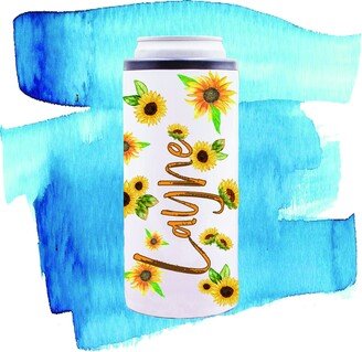 Sunflowers With Name Personalized Slim Can Cooler, Skinny Can, Sun Tans & Skinny Cans