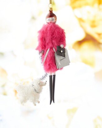 Fashionista with Hot Pink Faux Fur Christmas Ornament