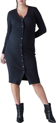 Rib Button-Up Long Sleeve Maternity Sweater Dress