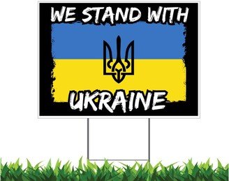 We Stand With Ukraine, Ukraine Flag, Coat Of Arms, Yard Sign, Printed 2-Sided -, Or, Metal H-Stake Included, V3