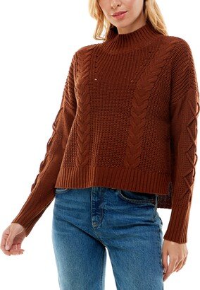 Juniors' Mock-Neck Lace-Up-Sleeve Sweater