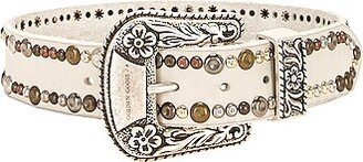 Lace Washed Leather Stud Belt in Ivory