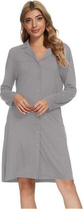 cheibear Women Pajama Sleephirt Nighthirt Long Sleeve Nightgown Sleep Shirt Dre X-Small