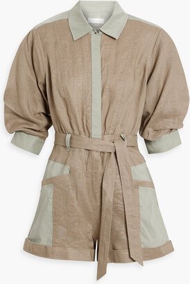 SIMKHAI Aliza poplin-trimmed belted linen playsuit