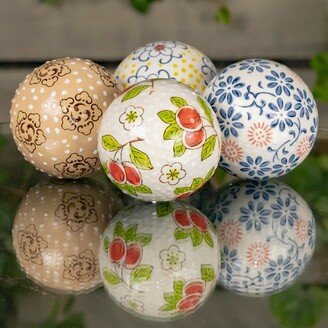 Zaer Ltd Set of 4 Assorted 4 Round Ceramic Sailor BallsHinami - Natural Tones - 4X4X4