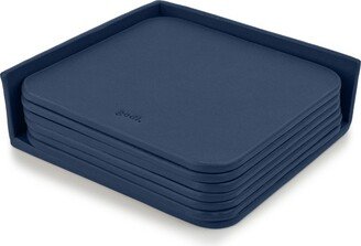 Godi. Large Leather Coasters - Set Of 6 - Navy Blue