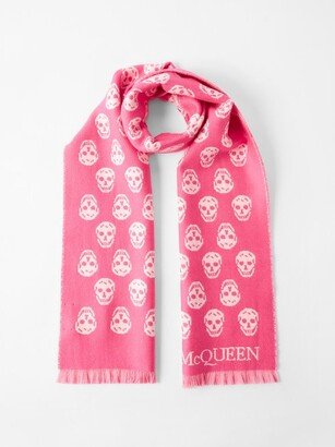 Skull-jacquard Fringed Wool Scarf