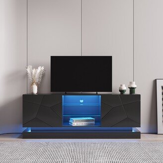 RASOO Modern TV Cabinet with LED Lights and High-Gloss Finish for TVs up to 70 Inches