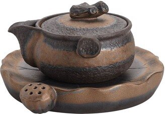 Oriarm Ceramic Gaiwan Teapot, Pottery Tea Pot With Tray